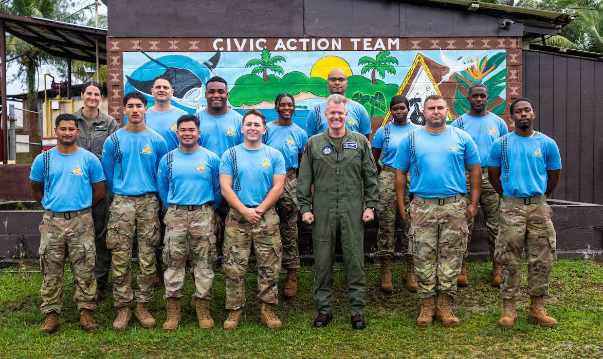 Adm. Samuel J. Paparo, commander of U.S. Indo-Pacific Command, smiles in a group photo with the Civic Action Team on Camp Katuu, Airai State, Republic of Palau, May 28, 2026.