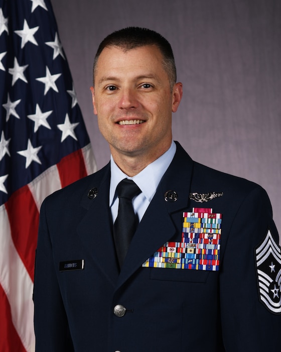 An official studio photo of U.S. Air Force Chief Master Sgt. Joshua Sanders, Space Launch Delta 30 Senior Enlisted Airman at Vandenberg Space Force Base, Calif., June 3, 2026.