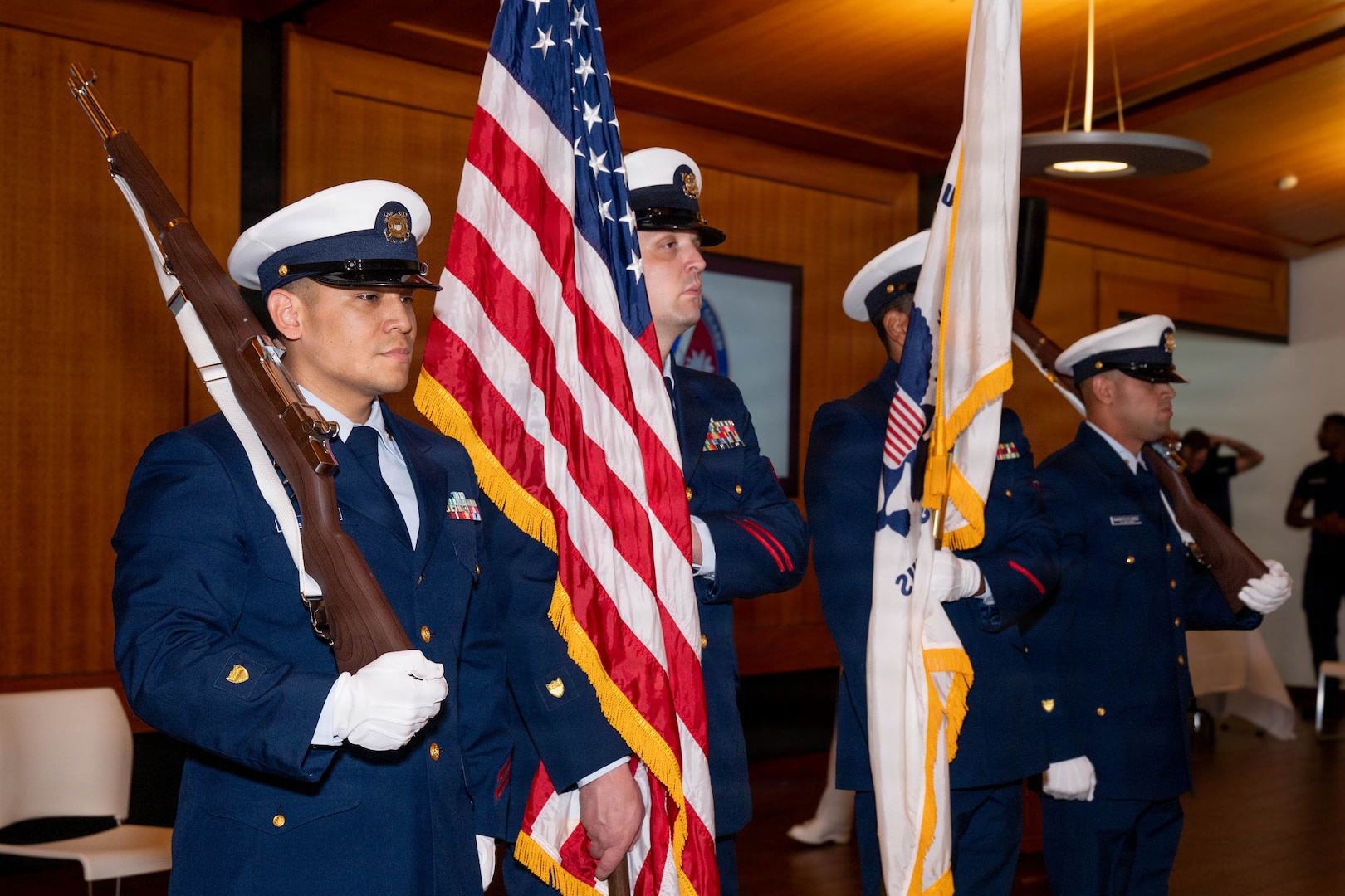U.S. Coast Guard Capt. Matthew Kempe assumes command of Coast Guard Base Charleston from Capt. Eric Jones, during a change of command ceremony at Founders Hall in West Ashley, South Carolina, June 4, 2026.
