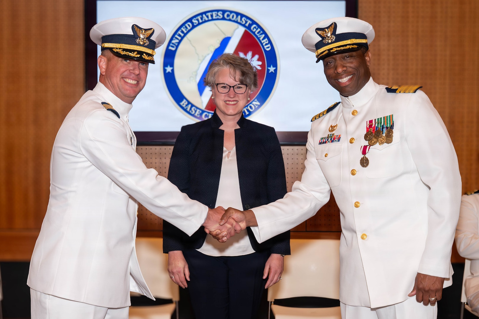 U.S. Coast Guard Capt. Matthew Kempe assumes command of Coast Guard Base Charleston from Capt. Eric Jones, during a change of command ceremony at Founders Hall in West Ashley, South Carolina, June 4, 2026.