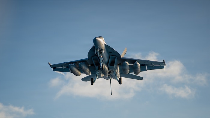An F/A-18E Super Hornet, attached to Strike Fighter Squadron (VFA) 102, prepares to land on the flight deck of Nimitz-class aircraft carrier USS George Washington (CVN 73) while underway in the Philippine Sea June 3, 2026.