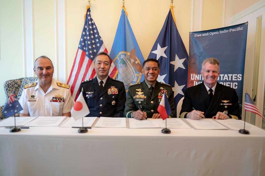 Defense Cooperation Council signs terms of reference establishing the multilateral defense cooperation framework during a meeting on the sidelines of the IISS Shangri-La Dialogue in Singapore, May 29, 2026.