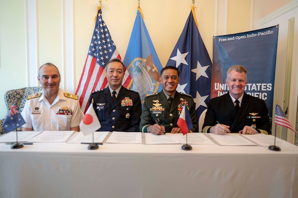 Defense Cooperation Council signs terms of reference establishing the multilateral defense cooperation framework during a meeting on the sidelines of the IISS Shangri-La Dialogue in Singapore, May 29, 2026.