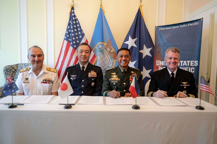 Defense Cooperation Council signs terms of reference establishing the multilateral defense cooperation framework during a meeting on the sidelines of the IISS Shangri-La Dialogue in Singapore, May 29, 2026.