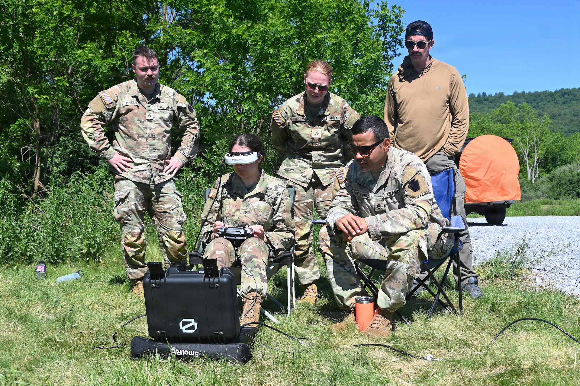 Soldiers at the Fort Indiantown Gap Unmanned Aircraft System Training and Innovations Facility receive new equipment training on the Neros Archer first-person-view drone June 3, 2026, at Fort Indiantown Gap, Pennsylvania. The Archer is the first of eight drones the Soldiers at the TIF will receive training on so that they can train other Soldiers as part of the Department of War’s Drone Dominance Program. (Pennsylvania National Guard photo by Brad Rhen)