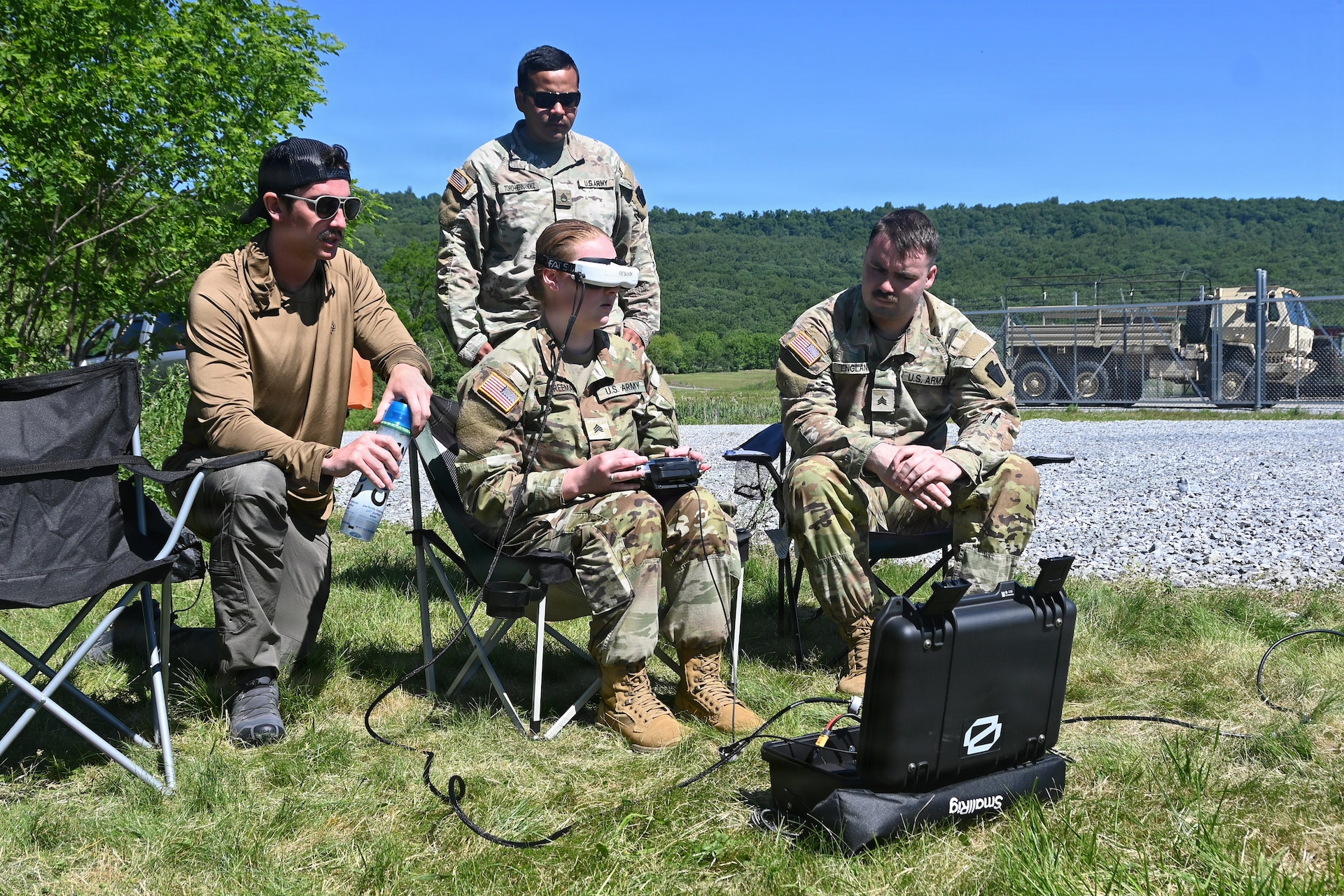 Soldiers at the Fort Indiantown Gap Unmanned Aircraft System Training and Innovations Facility receive new equipment training on the Neros Archer first-person-view drone June 3, 2026, at Fort Indiantown Gap, Pennsylvania. The Archer is the first of eight drones the Soldiers at the TIF will receive training on so that they can train other Soldiers as part of the Department of War’s Drone Dominance Program. (Pennsylvania National Guard photo by Brad Rhen)