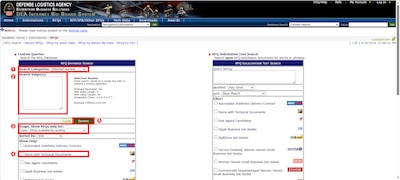 Using the provided search filters, search the RFQ database.
