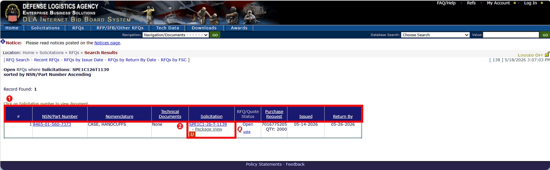 Review the list of solicitations and click on the solicitation number once you find a solicitation that interests you.