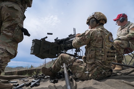 Airman 1st Class Joseph Collins, a defender assigned to the 841st Missile Security Forces Squadron, engages vehicle targets with a Mark 19 grenade launcher during a live-fire training exercise in Limestone Hills, Mont., May 26, 2026. The realistic range training developed the defenders' accuracy, coordination and confidence while operating crew-served weapons systems. (U.S. Air Force photo by Airman 1st Class Teniya Caldwell)