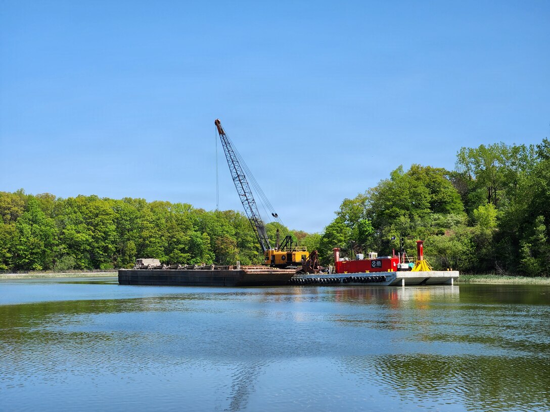 The U.S. Army Corps of Engineers, Buffalo District performing maintenance dredging the Rochester Harbor in Rochester.