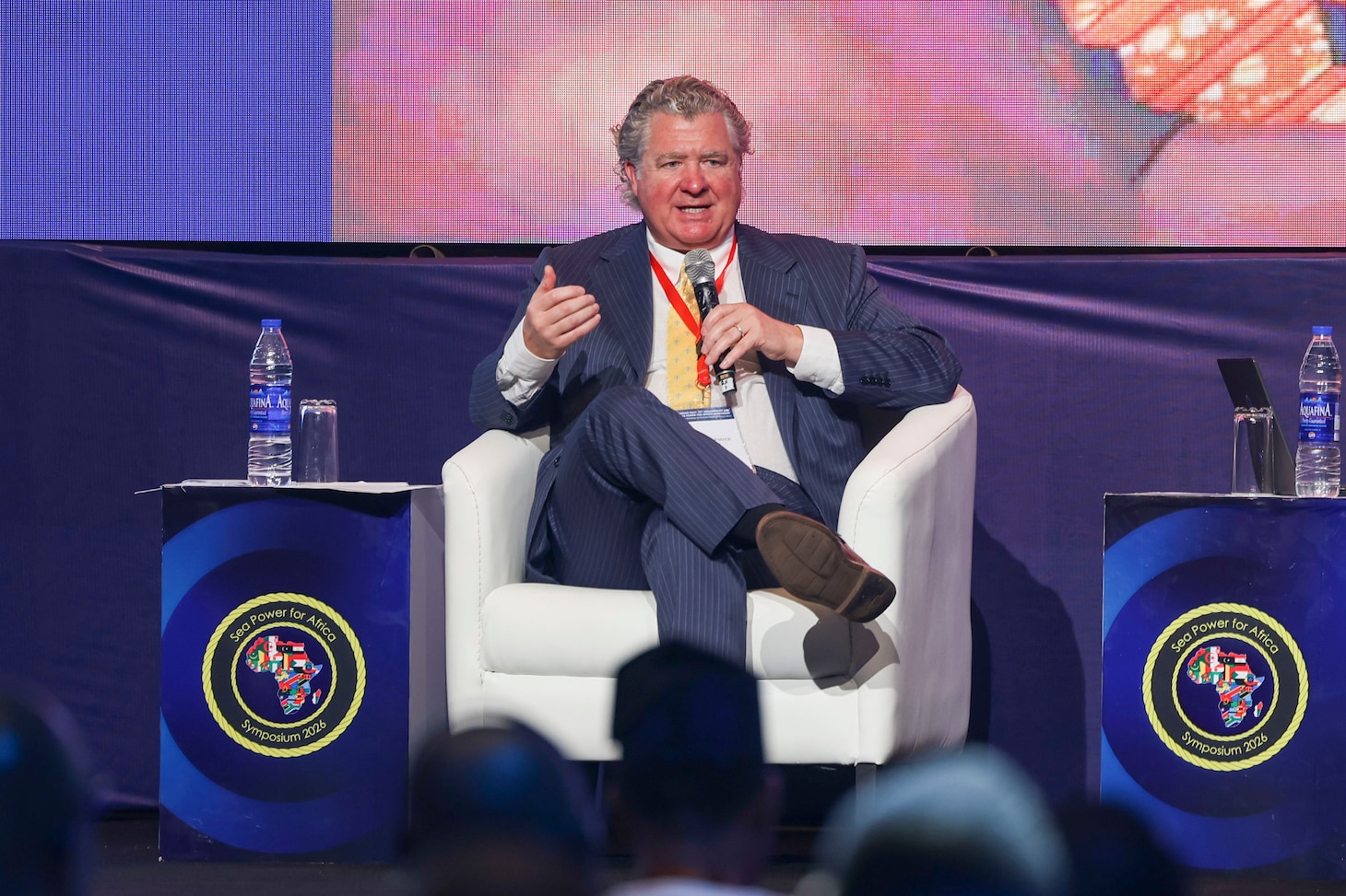 Retired U.S. Navy Rear Adm. Patrick Hayden, speaks during a live interactive session at the Sea Power for Africa Symposium, during the Nigerian Navy’s 70th Anniversary Celebration in Lagos, Nigeria June 2, 2026.