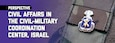 Banner for Perspectives: Civil Affairs in the Civil-Military Coordination Center, Israel. A Soldier assigned to the U.S. Army John F. Kennedy Special Warfare Center and School is shown wearing the Civil Affairs Regimental Distinctive Insignia after successfully completing the Civil Affairs qualification course, at Camp Mackall, North Carolina. (U.S. Army photo by K. Kassens)