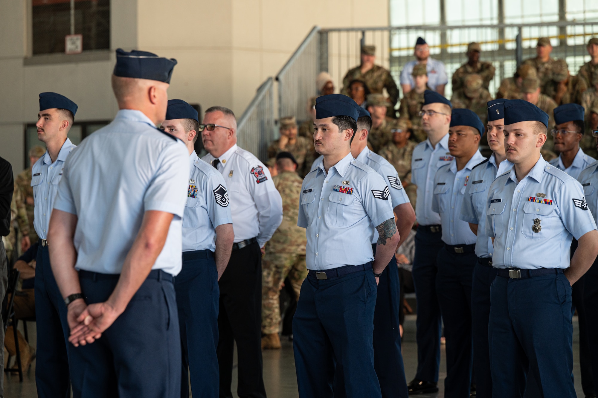 U.S. Air Force Col. Adam Rudolphi, 42d Air Base Wing deputy commander, leads formation during a change of command ceremony at Maxwell Air Force Base, Alabama, June 5, 2026.
