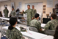 U.S. Navy Bureau of Medicine and Surgery Force Master Chief Jerry Cantorna, director, U.S. Navy Hospital Corps, speaks to hospital corpsman “A” school students assigned to Navy Medicine Training Support Command at the Medical Education and Training Campus, June 2, 2026. Cantorna’s visit to NMTSC emphasized Navy Medicine’s focus on the health, warfare, and training of Sailors and Marines. (U.S. Navy photo Mass Communication Specialist 1st Class Shayla D. Hamilton)