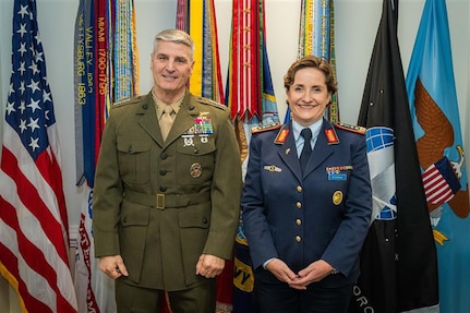 General Christopher J. Mahoney, Vice Chairman of the Joint Chiefs of Staff, met with Lieutenant General (Dr.) Nicole Schilling, Vice Chief of Defense of the German Ministry of Defense, at the Pentagon, 4 June 2026. The leaders discussed the enduring strength of the U.S.-Germany bilateral alliance, which serves as a cornerstone of NATO cohesiveness and transatlantic security. They emphasized the importance of the partnership in enhancing deterrence, confronting increasing threats from autocracies, and defending the international rules-based order.