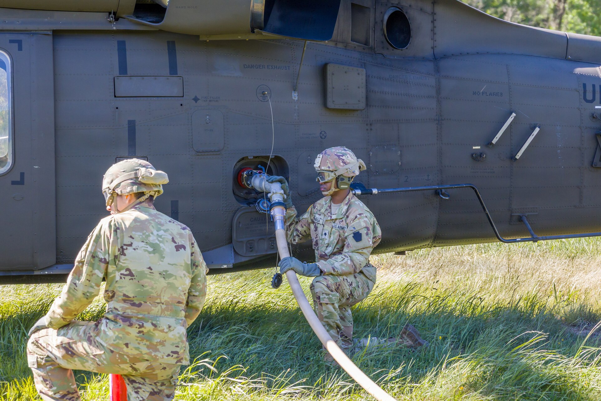 Soldiers in the 2-104th General Support Aviation Battalion, 28th Expeditionary Combat Aviation Brigade conduct a Forward Arming and Refueling Point, or FARP, exercise at Fort Indiantown Gap, Pennsylvania, June 3, 2026. The purpose of this exercise is for yearly training requirements to maintain unit readiness and effectiveness. (U.S. Army National Guard photo by Pfc. Austin Duplessie)