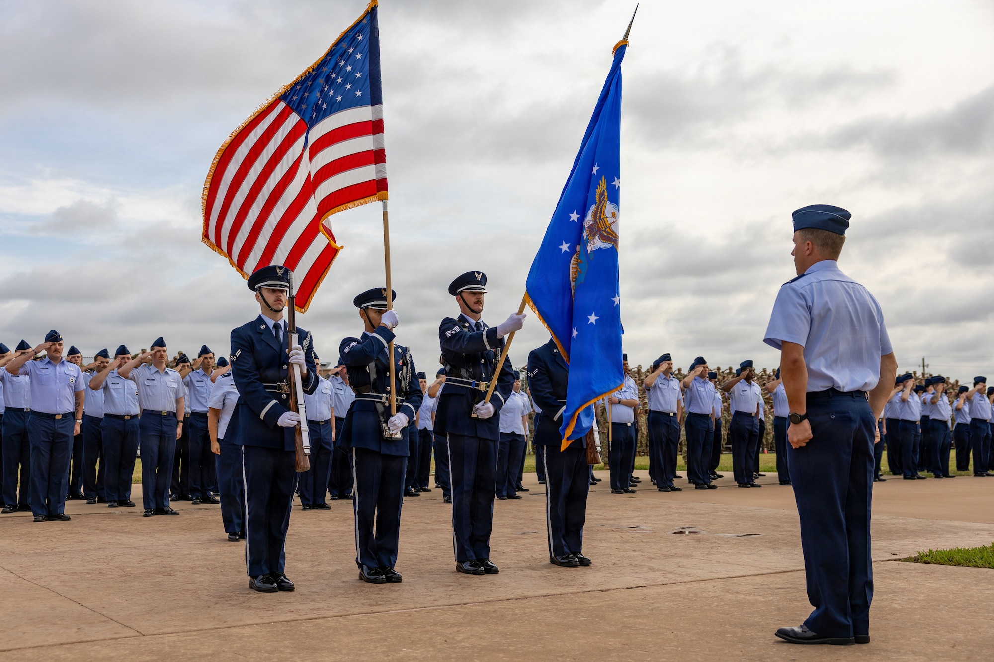 U.S. Air Force Honor Guard members present the colors during the 82nd Training Wing change of command ceremony at Sheppard Air Force Base, Texas, June 5, 2026.