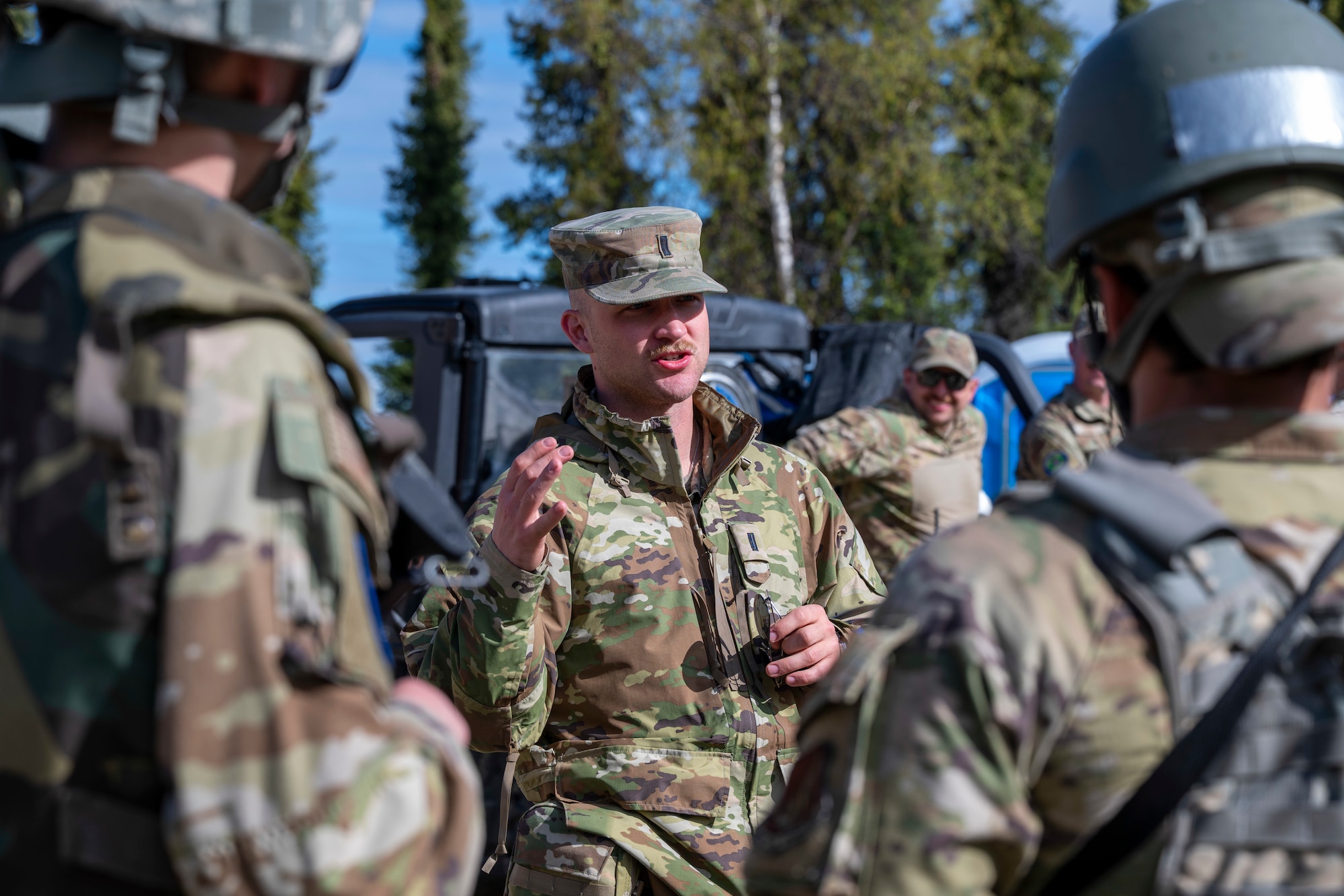 1st Lt. Ryan Shafer, 354th Civil Engineer Squadron readiness and emergency management flight commander, gives a brief to 354th CES Airmen during an Agile Moose drill at Eielson Air Force Base, Alaska, May 28, 2026.
