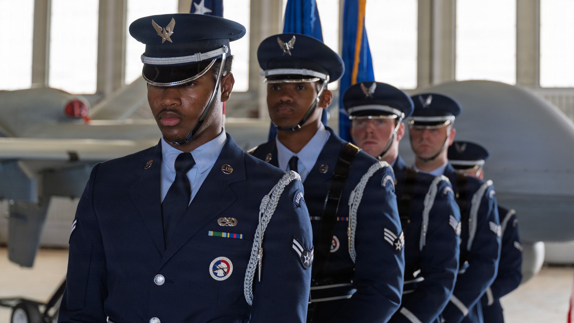 Members of the Steel Talons Honor Guard await the start of the 49th Wing change of command and major command reassignment ceremony at Holloman Air Force Base, New Mexico, June 4, 2026. The change of command ceremony is an American military tradition deeply rooted in history, signifying the authority of the incoming commander. (U.S. Air Force photo by Airman Jose Veras)