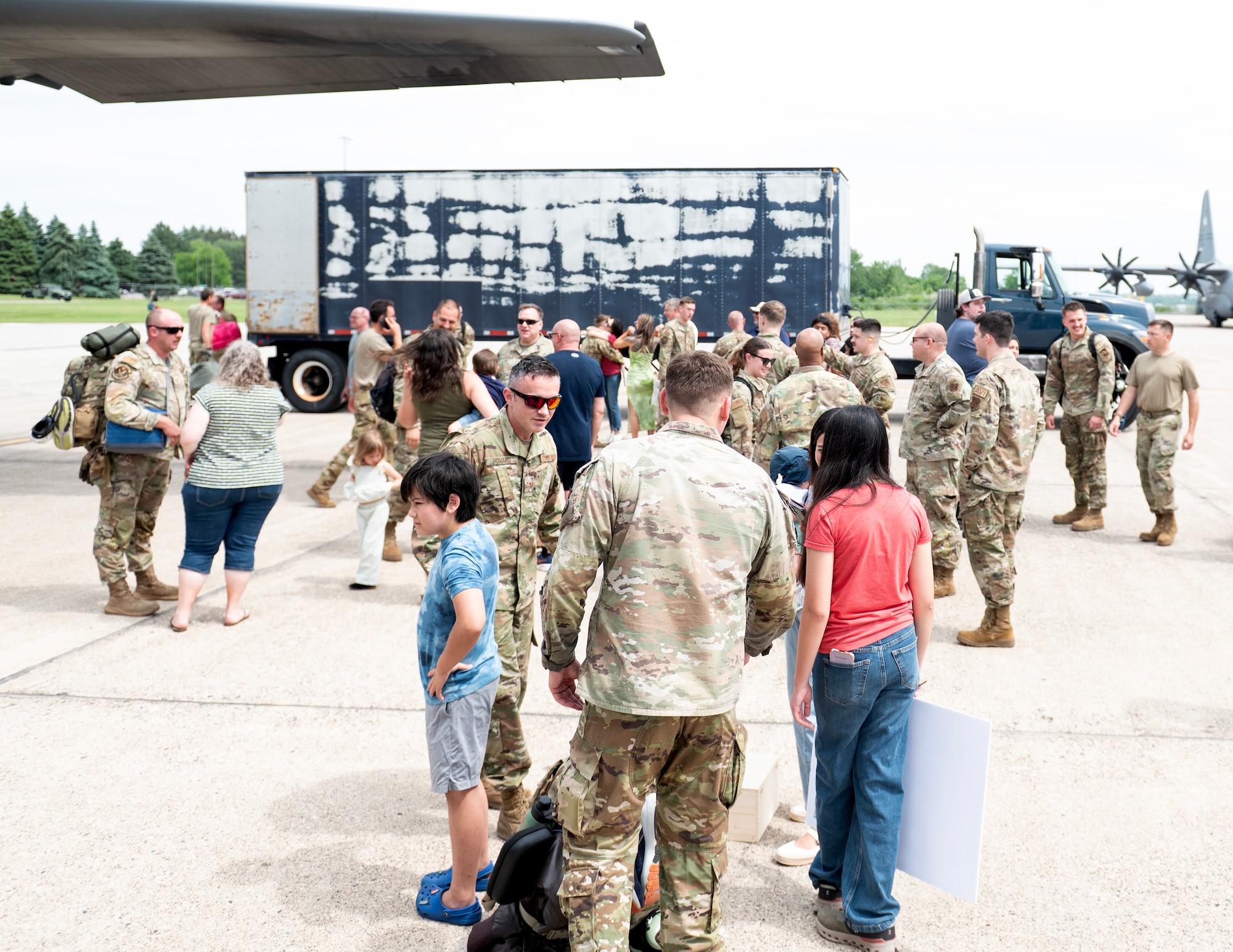 U.S. Air Force Airmen and C-130H3 Hercules from the 133rd Airlift Wing return home from a deployment in St. Paul, Minn., June 4, 2026.