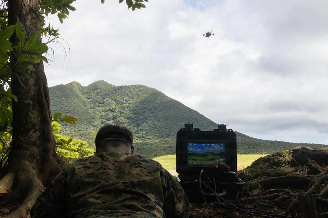 A Marine flys a Neros Archer first-person view drone on Camp Schwab, Okinawa, Japan, May 22, 2026.