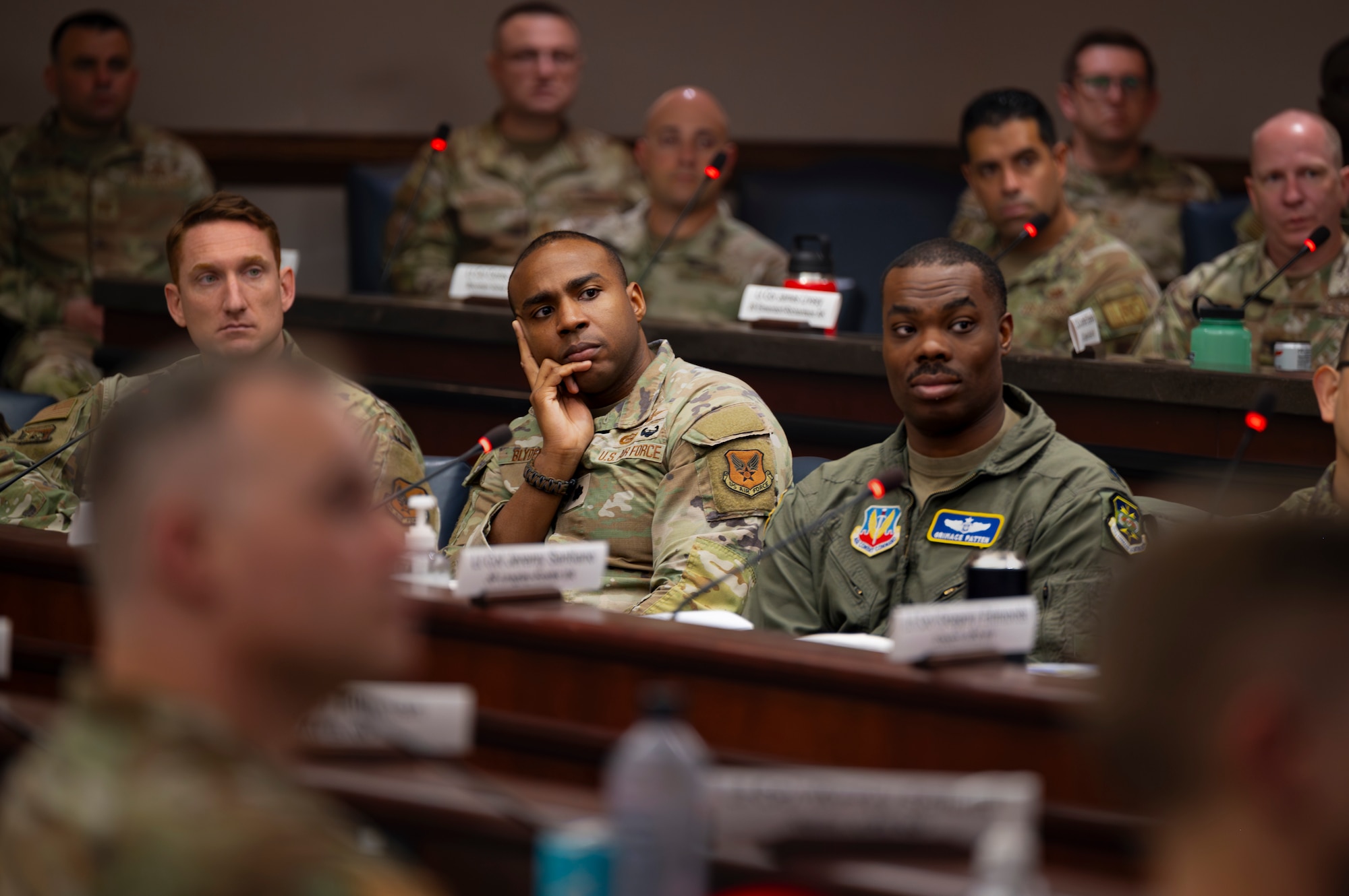 Attendees listen to a presentation during the Air Combat Command Squadron Commander and Spouses Course at Joint Base Langley-Eustis, Virginia, April 13, 2026. Incoming squadron commanders and their spouses gathered at JBLE for the four-day course designed to empower squadron commanders and their spouses to lead Airmen across the major command. (U.S. Air Force photo by Staff Sgt. Michael Bowman)