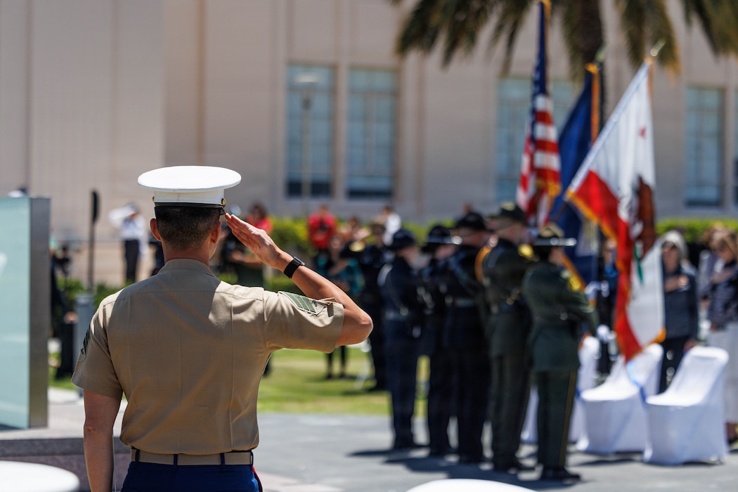 U.S. Marines with Marine Band San Diego, Marine Corps Recruit Depot San Diego, Western Recruiting Region, perform at the San Diego County Law Enforcement Memorial Ceremony in San Diego, California, May 6, 2026. Marine Band San Diego’s performance at the San Diego County Law Enforcement Memorial Ceremony honored fallen law enforcement officers, reinforced commitment between military and local agencies, and paid tribute to the sacrifices made to the San Diego community. (U.S. Marine Corps photo by Lance Cpl. Kevin Alonso)