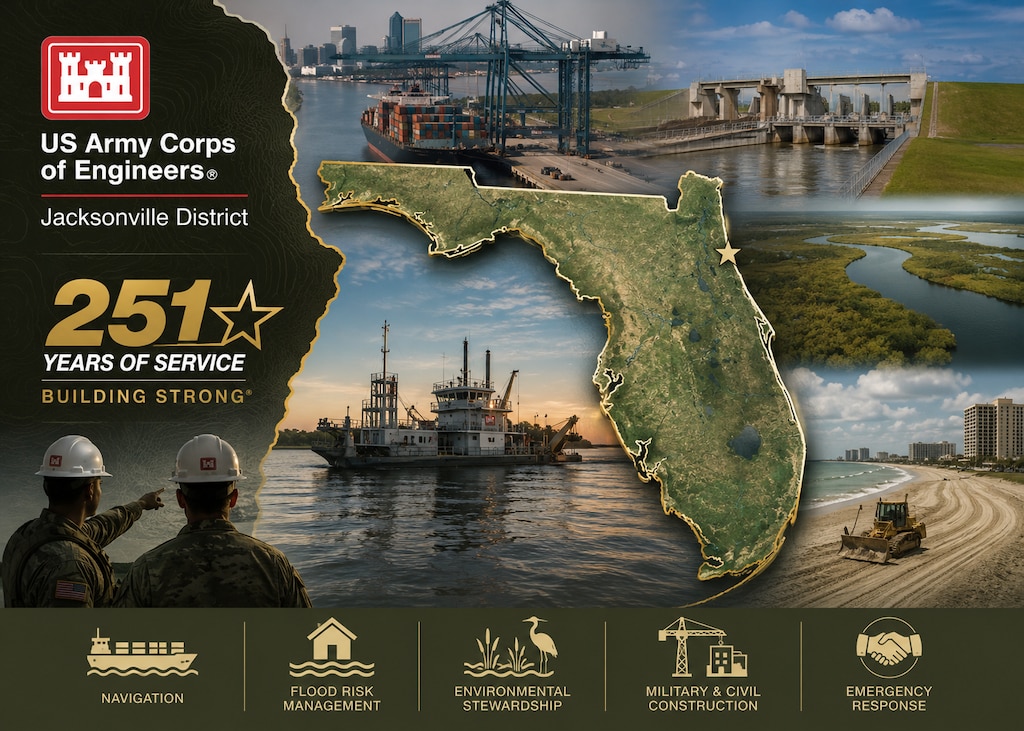 As the U.S. Army Corps of Engineers celebrates its 251st birthday on June 16, 2026, the Jacksonville District continues their critical missions which have defined much of its history since the district was established in 1884. The Jacksonville District’s legacy continues to connect Florida’s communities to global markets while supporting economic prosperity, military readiness and the safe movement of commerce throughout the state.