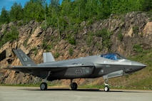 A U.S. Air Force F-35A Lightning II aircraft assigned to the 48th Fighter Wing taxis on the runway during Ramstein Flag 26 at Pirkkala Air Base, Finland, June 8, 2026. The exercise tests Allied Air Command's capability to orchestrate simultaneous, complex air movements across vast distances, spanning from the most northern part of Norway to the most southern part of Spain. (U.S. Air Force photo by Tech. Sgt. Christine Groening)