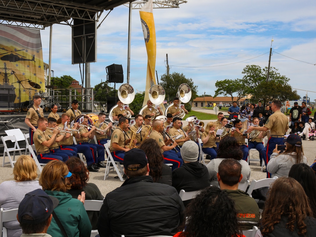 U.S. Marines with the Quantico Marine Corps Band, perform at Sylvan Beach during Houston Fleet Week in La Porte, Texas, April 19, 2026. Fleet Week is a celebration of the U.S. Navy, Marine Corps, and Coast Guard, typically held in various cities across the United States. It features a variety of events honoring military service, with the city of Houston being the first time in its history to host the event. (U.S. Marine Corps photo by Lance Cpl. Abram Maestre)