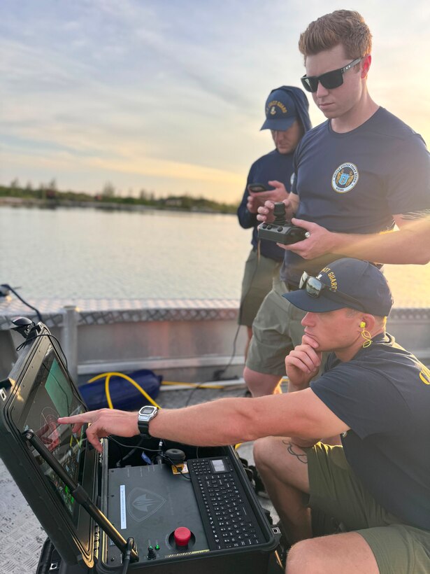 U.S. Coast Guard Divers utilize a remotely operated underwater vehicle to search for a missing person during a CGIS investigation in the Bahamas, Jun. 2, 2026. The Coast Guard's efforts were supported by the Royal Bahamas Police Force, the Royal Bahamas Defence Force, and K-9 Maggie from the Broward County Sheriff's Office. Coast Guard units included the Coast Guard Cutter Margaret Norvell (WPC-1105), home ported in Miami, Florida, and Coast Guard divers. (U.S. Coast Guard photo by Chief Warrant Officer Adam Harris)