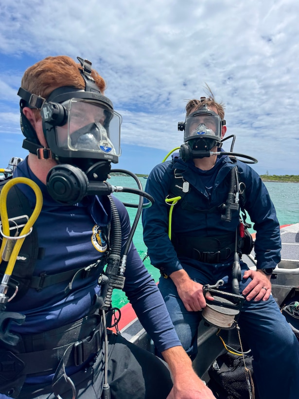 U.S. Coast Guard Divers search for a missing person during a CGIS investigation in the Bahamas, Jun. 3, 2026. The Coast Guard's efforts were supported by the Royal Bahamas Police Force, the Royal Bahamas Defence Force, and K-9 Maggie from the Broward County Sheriff's Office. Coast Guard units included the Coast Guard Cutter Margaret Norvell (WPC-1105), home ported in Miami, Florida, and Coast Guard divers. (U.S. Coast Guard photo by Chief Warrant Officer Adam Harris)