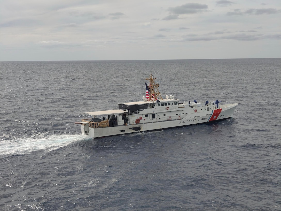 USCGC Margaret Norvell (WPC-1105) boat crew and CGIS Investigators search for a missing person during a CGIS investigation in the Bahamas, Jun. 2, 2026. Search operations employed a range of specialized capabilities, including divers, remotely operated underwater vehicles, unmanned aerial systems, and a cadaver dog to thoroughly examine newly identified areas of interest. (U.S. Coast Guard courtesy photo)