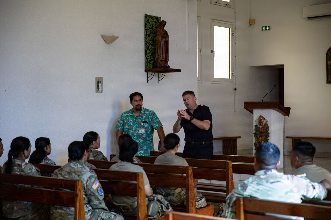 TAHITI, French Polynesia-- Soldiers from 962 Quartermaster Company meet with a chaplain from the French Armed Forces French Polynesia to gain an understanding of cultural sensitivities around death and religion that could impact their work as mortuary affairs specialists during Exercise Marara 26 in Tahiti, French Polynesia, June 5, 2026.