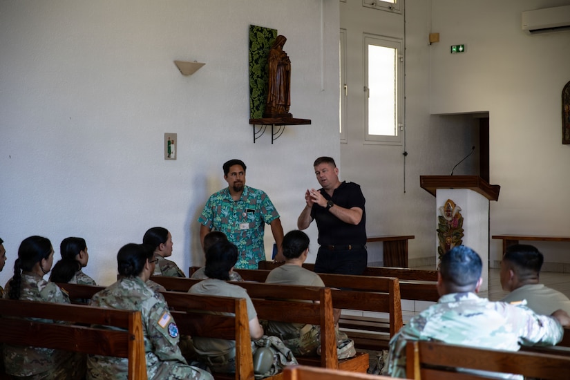 TAHITI, French Polynesia-- Soldiers from 962 Quartermaster Company meet with a chaplain from the French Armed Forces French Polynesia to gain an understanding of cultural sensitivities around death and religion that could impact their work as mortuary affairs specialists during Exercise Marara 26 in Tahiti, French Polynesia, June 5, 2026.