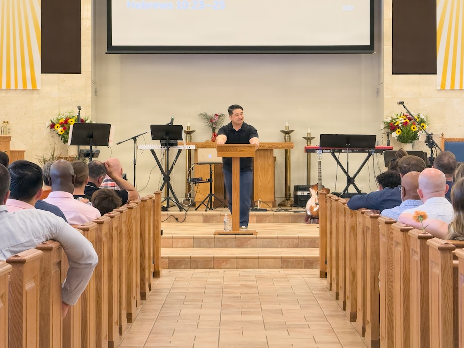 Chaplain (Lt. Cmdr.) Samuel Cho conducts Protestant Services for service members and family members assigned to Fleet Activities Yokosuka at the Commander, Fleet Activities Yokosuka (CFAY) Chapel of Hope.