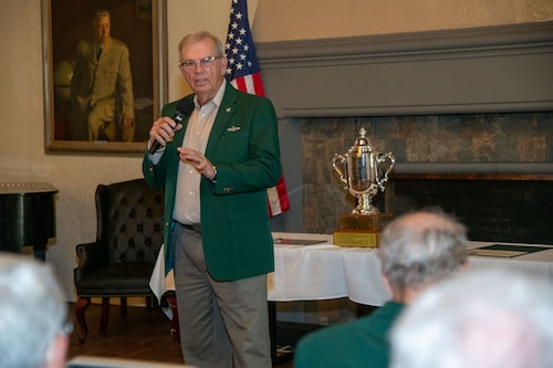 Lieutenant General (Retired) Richard “Tex” Brown talking in a small room