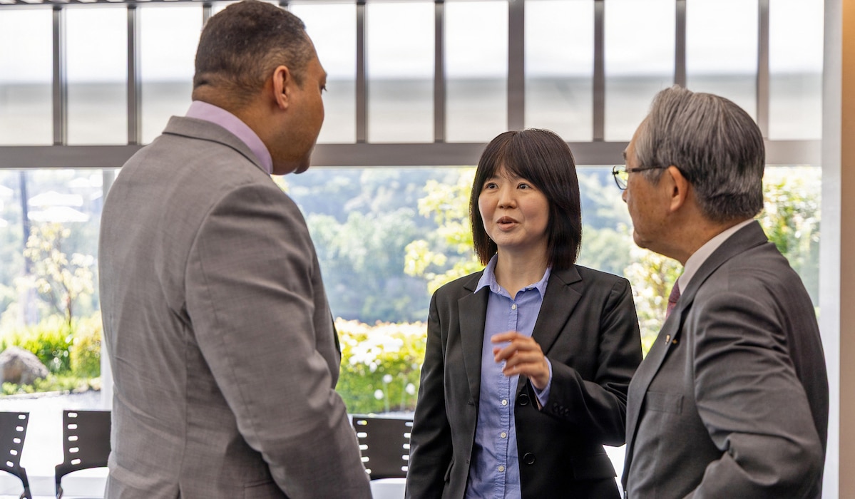 KAMAKURA, Japan (May 18, 2026) Capt. Torrin W. Velazquez, director of U.S. Naval Hospital (USNH) Yokosuka, Dr. Shuzo Kobayashi, president and CEO of Shonan Kamakura General Hospital and Michiko Tazuke, USNH Yokosuka’s host nation liaison discuss future plans following a bilateral healthcare meeting. The engagement focused on healthcare coordination, regional medical collaboration and strengthening professional relationships between USNH Yokosuka and host-nation healthcare partners. (U.S. Navy photo by Daniel Taylor/U.S. Naval Hospital Yokosuka)