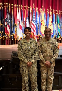 Twins, U.S. Navy Senior Chief Hospital Corpsman Vanessa Green, senior enlisted leader, education and training, Naval Medical Forces Development Command, and U.S. Army Environmental Command Command Sgt. Maj. Vincent Green pose for a photo, Dec. 5, 2025. For the first time in more than two decades, the siblings are serving together, just one mile apart, at Joint Base San Antonio-Fort Sam Houston. (Courtesy photo)