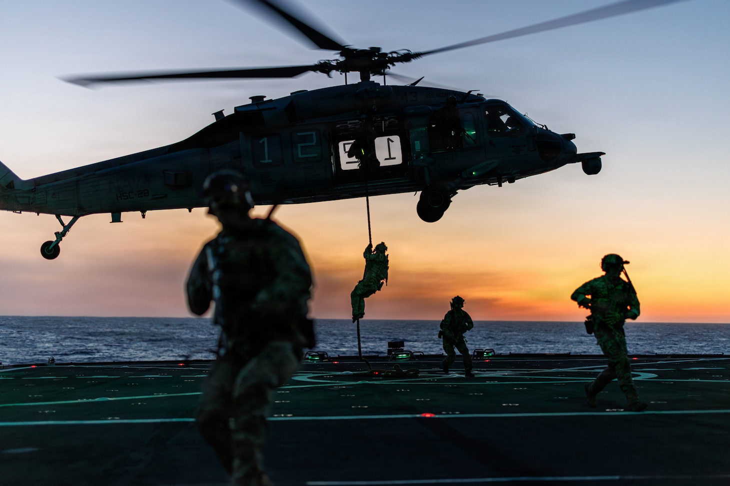 U.S. East Coast-based Naval Special Warfare Operators (SEALs) conduct Maritime Interdiction Operation training aboard the Blue Ridge-class command and control ship USS Mount Whitney (LCC 20) in the Atlantic Ocean, May 20, 2026.