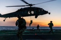 U.S. East Coast-based Naval Special Warfare Operators (SEALs) conduct Maritime Interdiction Operation training aboard the Blue Ridge-class command and control ship USS Mount Whitney (LCC 20) in the Atlantic Ocean, May 20, 2026.