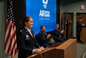 105th Civil Engineer Squadron commander speaks.