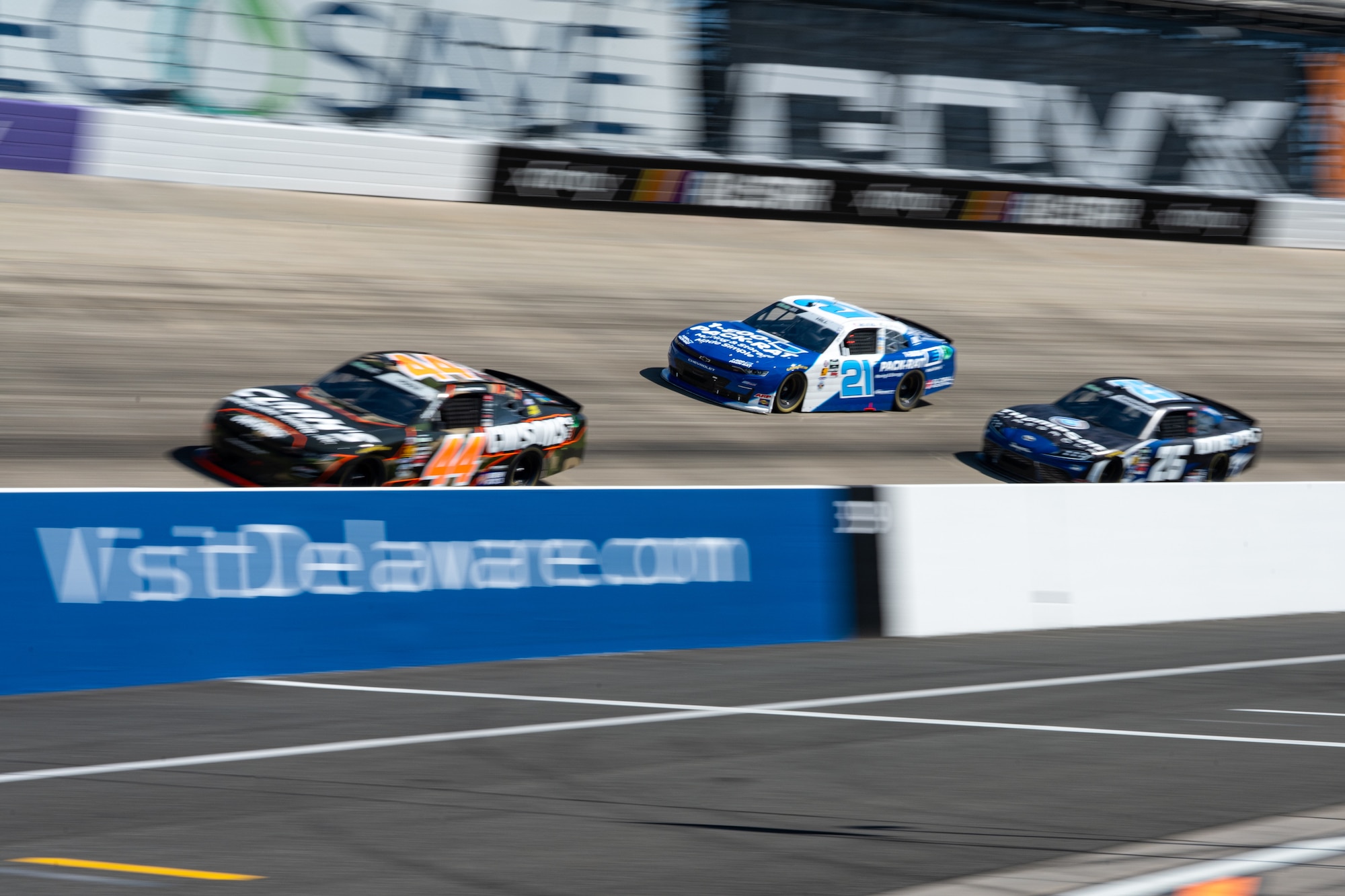 NASCAR drivers race to the finish during a 250-lap race at the Dover Motor Speedway in Dover, Delaware, May 16, 2026.
The NASCAR O’Reilly Auto Parts Series BetRivers 200 was the 14th race of the 24-race series and the only one to be held at the Dover Motor Speedway in the 2026 season. (U.S. Air Force photo by Airman 1st Class Macy Dismore-Mann)
