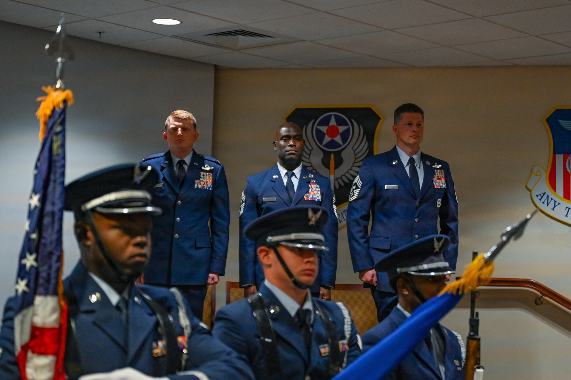Hurlburt Field Base Honor Guardsmen present the colors during a change of responsibility ceremony at Hurlburt Field, Florida, June 5, 2026.