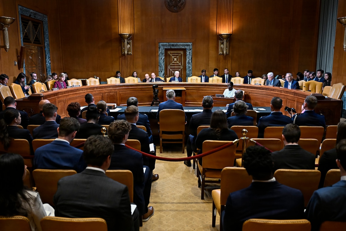 Air Force Chief of Staff Gen. Ken Wilsbach, center right, Secretary of the Air Force Troy Meink and Chief of Space Operations Gen. Chance Saltzman testify during a budget hearing before the Senate Appropriations Defense Subcommittee on Capitol Hill in Washington, D.C., June 9, 2026. (U.S. Air Force photo by Eric Dietrich)