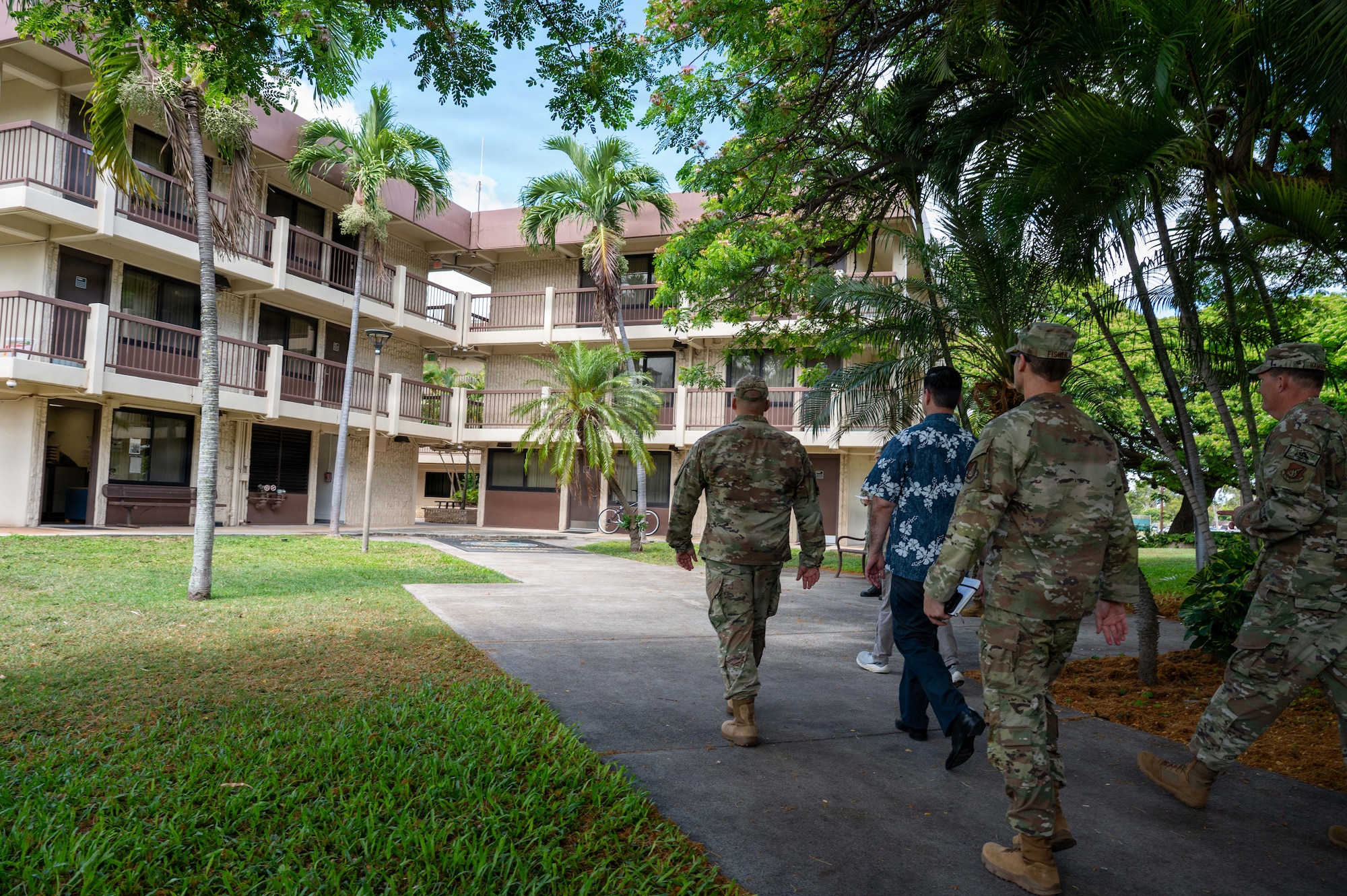 The Honorable Michael Borders, U.S. Assistant Secretary of the Air Force for Energy, Installations and Environment, tours unaccompanied housing facilities on Joint Base Pearl Harbor-Hickam.