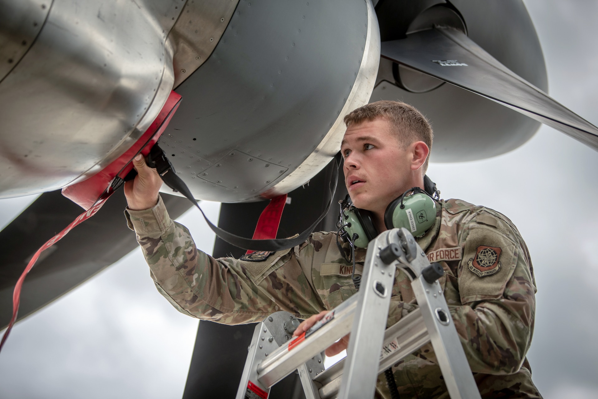 U.S. Air Force Airman Carson King, a mechanic assigned to the 123rd Airlift Wing, Kentucky Air National Guard, completes a post-flight inspection of a C-130J Super Hercules aircraft on the flight line at Karup Air Base, Denmark, June 2, 2026. The 123rd AW is providing tactical airlift support to NATO Allies throughout the month of June in support of Ramstein Flag 2026, an Allied Air Command large-scale, air-focused, multi-location and joint operating area exercise with 18 participating nations and more than 200 aircraft. (U.S. Air National Guard photo by Master Sgt. Joshua Horton)