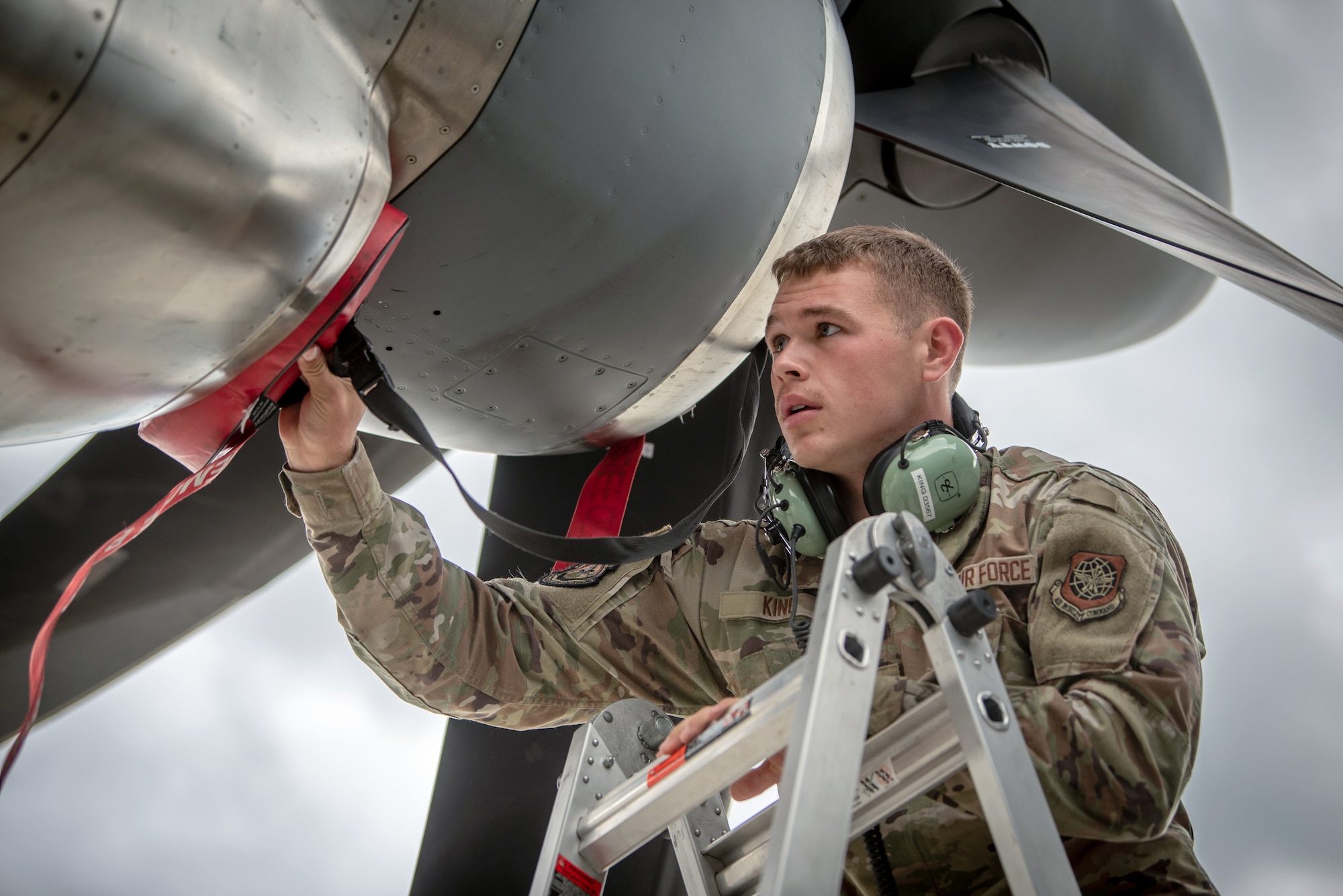 U.S. Air Force Airman Carson King, a mechanic assigned to the 123rd Airlift Wing, Kentucky Air National Guard, completes a post-flight inspection of a C-130J Super Hercules aircraft on the flight line at Karup Air Base, Denmark, June 2, 2026. The 123rd AW is providing tactical airlift support to NATO Allies throughout the month of June in support of Ramstein Flag 2026, an Allied Air Command large-scale, air-focused, multi-location and joint operating area exercise with 18 participating nations and more than 200 aircraft. (U.S. Air National Guard photo by Master Sgt. Joshua Horton)
