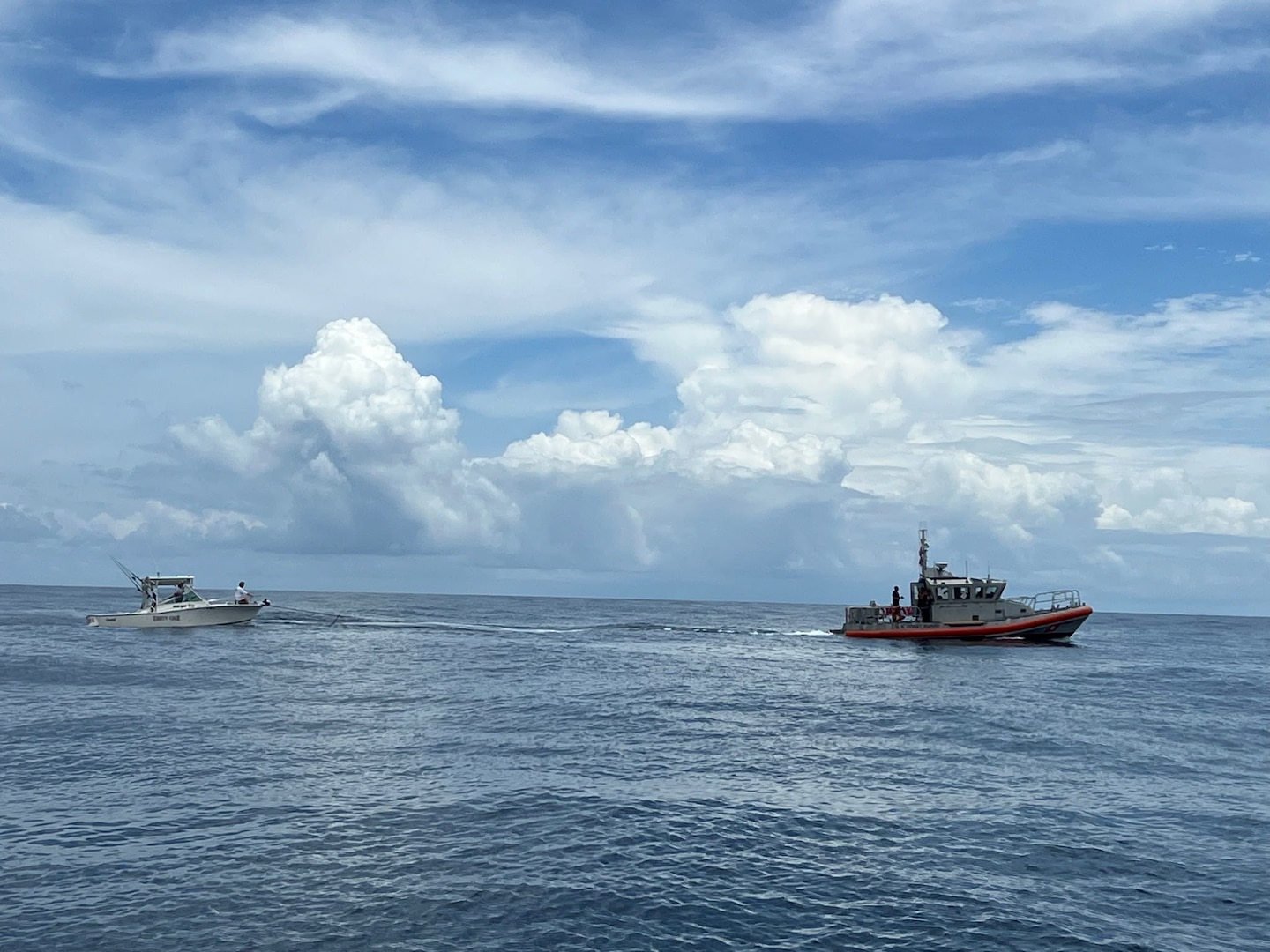 A Coast Guard Station Ponce De Leon boat crew locates and rescues two mariners aboard a disabled vessel approximately 18 miles east of Ormond Beach, Florida, June 9, 2026.