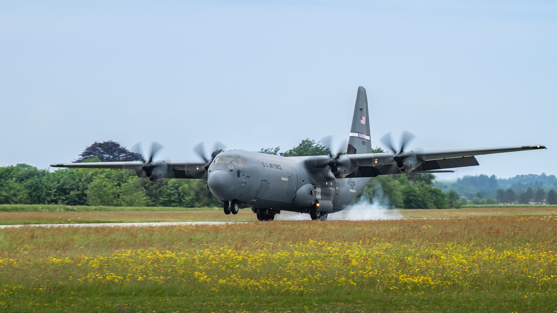 A U.S. Air Force C-130J Super Hercules from the 123rd Airlift Wing, Kentucky Air National Guard, lands at Sindal Airport in Sindal, Denmark, June 3, 2026, carrying a Danish Armed Forces Air Mobility Personnel Recovery team as part of a search-and-recovery training scenario. The 123rd AW is providing tactical airlift support to NATO Allies throughout the month of June in support of Ramstein Flag 2026, an Allied Air Command large-scale, air-focused, multi-location and joint operating area exercise with 18 participating nations and more than 200 aircraft. (U.S. Air National Guard photo by Lt. Col. Dale Greer)